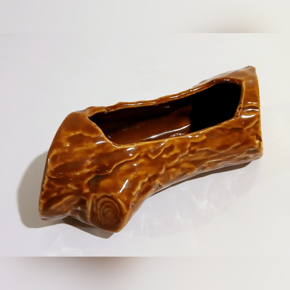 Vintage Brown Log Shaped Ceramic Planter